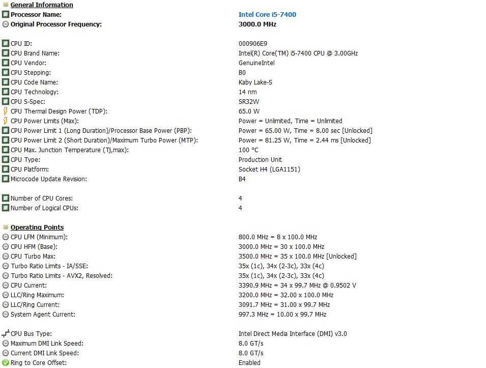 Procesor Intel Core i5-7400,3,00Ghz Turbo 3,50Ghz,Socket 1151 Gen 7