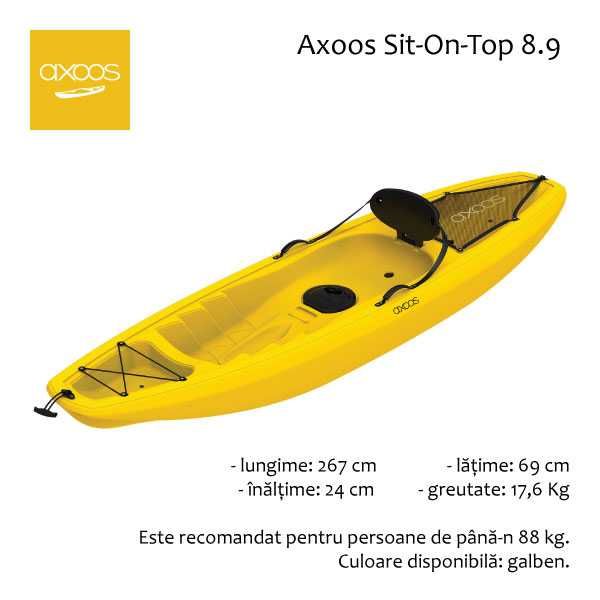 Vesta de salvare + padela GRATUIT: Caiac Axoos, Sit-On-Top 2.67 metri