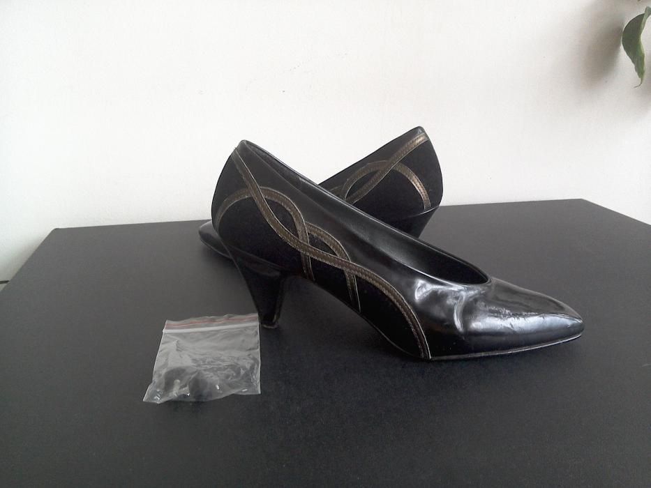 Pantofi de damă, casual, din piele naturală lăcuită și piele întoarsă