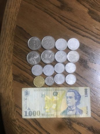 Monezi+bacnota de 1.000 lei