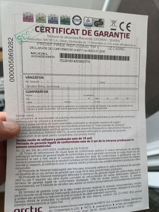 Piese și accesorii frigider Artic anul 2020