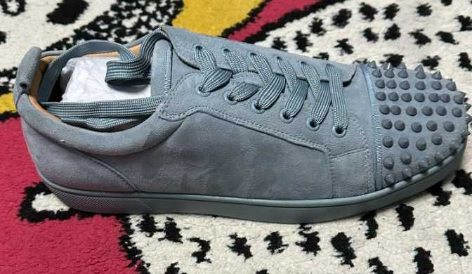 CHRISTIAN LOUBOUTIN Spikes Cap-Toe Suede Sneakers Sky Blue