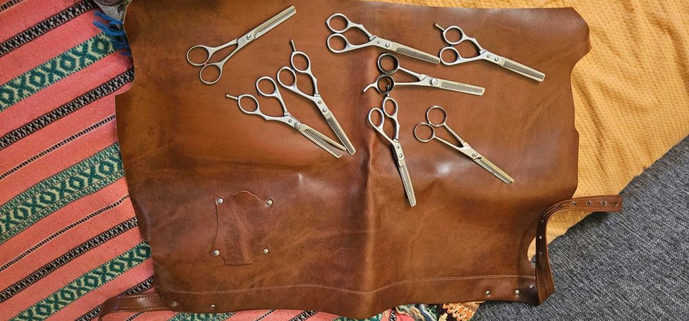 sort din piele frizer + foarfeci diverse hair stylist