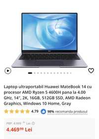 Laptop ultraportabil Huawei Matebook 14”, 2k, Ryzen 5 4600h, impecabil