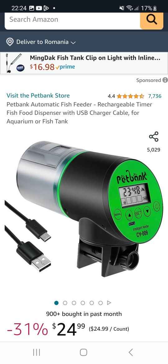 Hrănitor automat pentru pești Petbank - Distribuitor de hrană pentru p