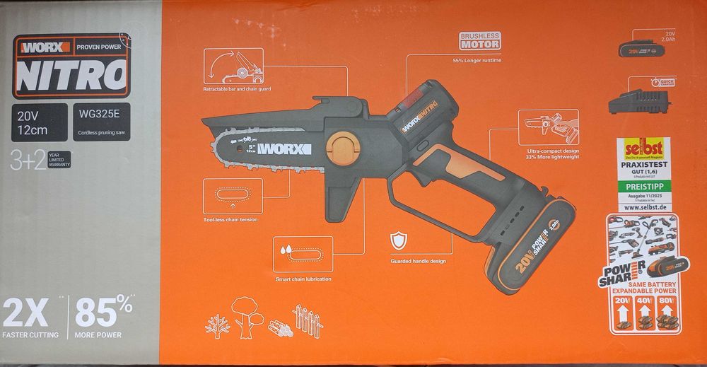 акумулаторен верижен трион за подрязване WORX Nitro 20V 12cm