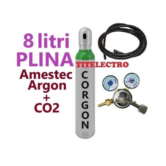 Butelie tub corgon Argon + CO2 8 litri PLINA + reductor + furtun gaz