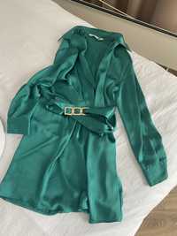 Zara Сатенена рокля тип риза с колан