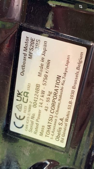 Motor Tohatsu 20cp tip MFS20E in garantie