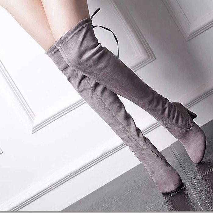 Ботфорты бежевые на каблуке