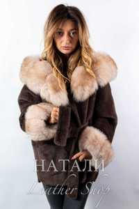 Дамско ексклузивно палто от алпака с косъм Жасмин Brown