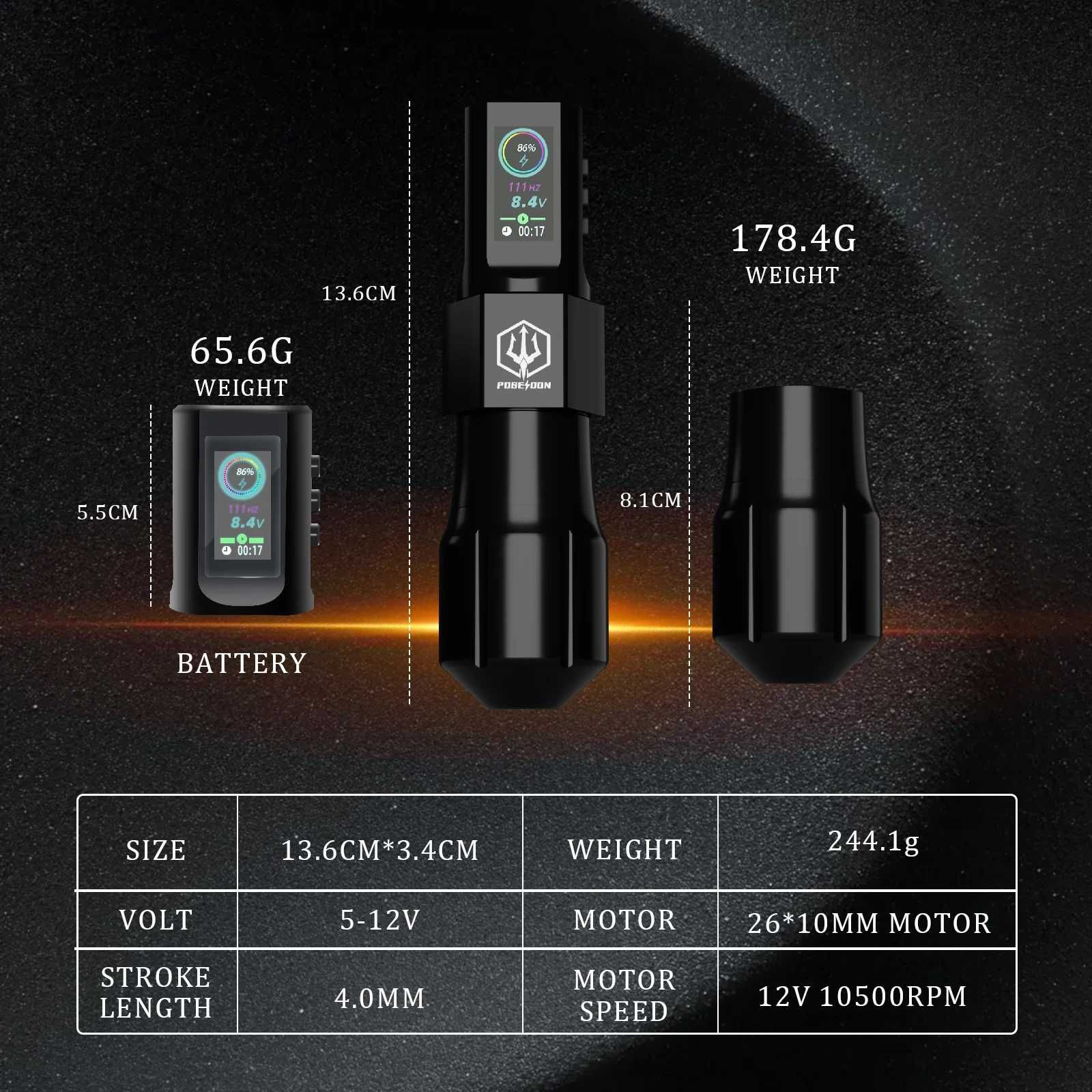 Kit Poseidon 2 NOU, aparat de tatuat wireless cu 20 ace plus accesorii