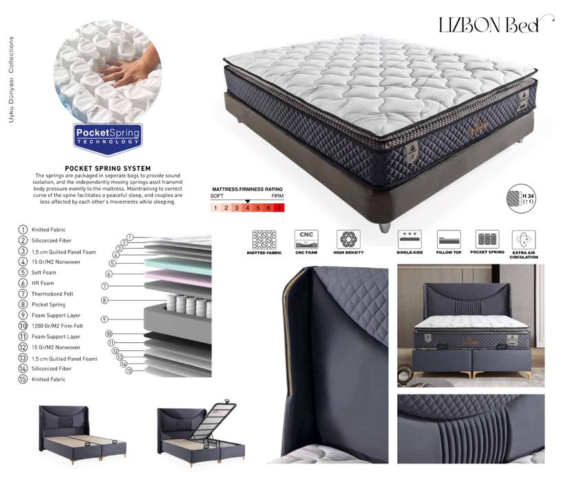 Тапицирано легло Lizbon Сив Диамант