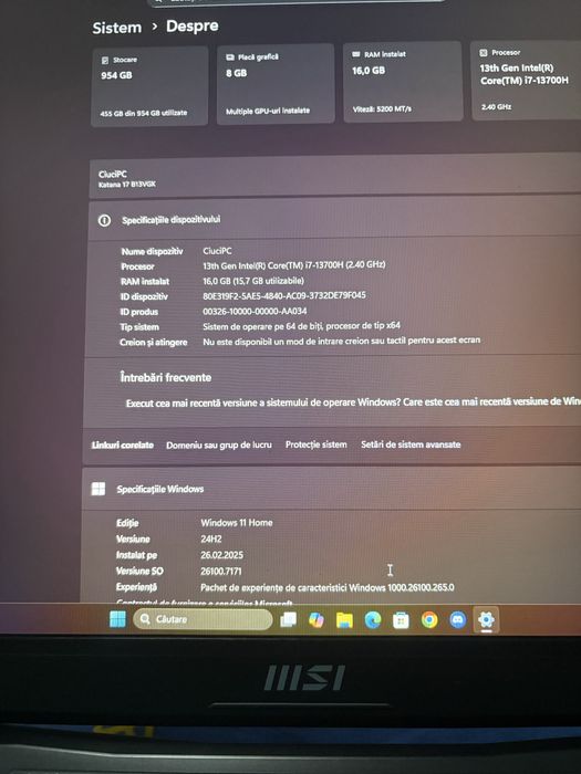 Laptop Gaming MSI Katana 17 B13VGK, procesor I7-13700H , full HD, 1TB
