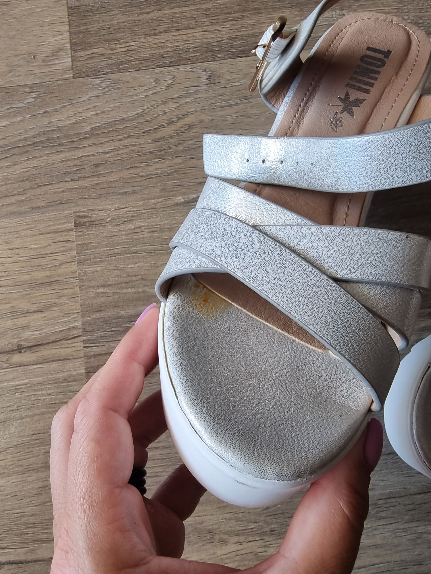 Sandale dama argintii din piele 36