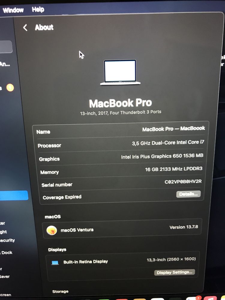 Macbook pro i7 2017