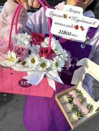 АКЦИЯ букет + клубника в шоколаде от 10900 тг Астана цветы роза розы