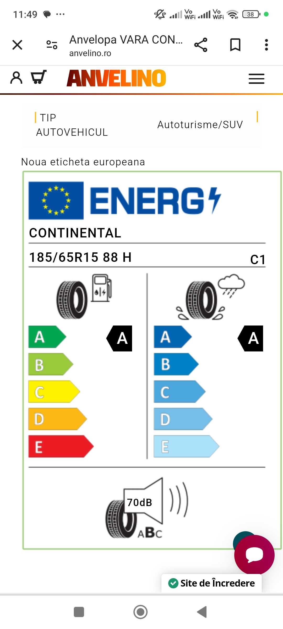 Continental EcoContact 6, an 2022, 185/65/R15, 88H, vara, f bune