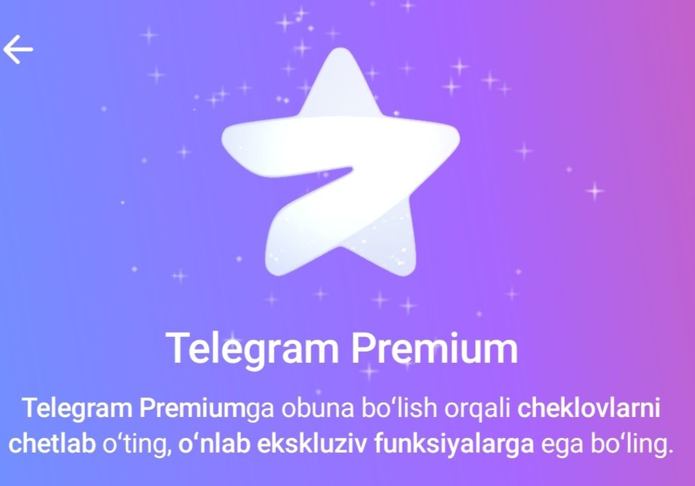 TELEGRAM premium ТЕЛЕГРАМ премиум  1 oylik 41 ming som