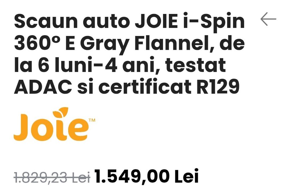 Scaun auto JOIE SPIN 360 R copil 0-3 ani