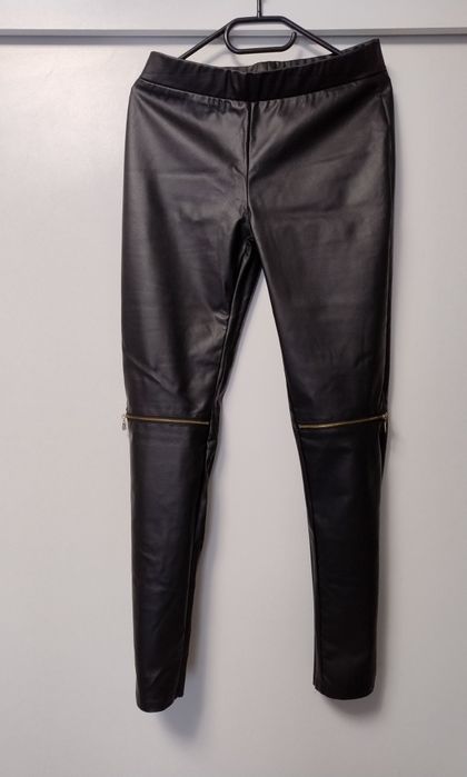 Colanți piele ecologica cu fermoare căptușiți