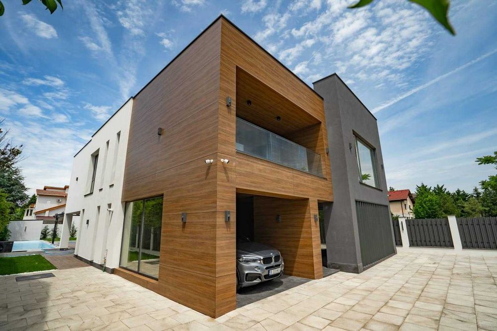 Placi HPL exterior fatada ventilata nuc, piatra antracit, stejar artar