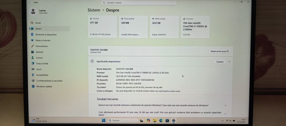 Laptop Dell Latitude 5521__i7 11850H vPRO, 32GB DDR4, 512GB SSD_NOU__