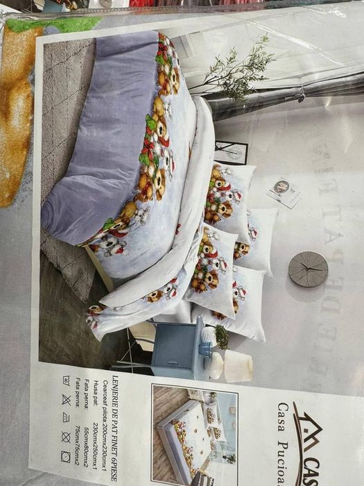 Lenjerie pat din 6 piese Casa pucioasa din finet cu tematică