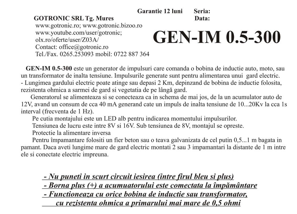 Generator de impulsuri pentru gard  electric GEN-IM 0.5-300 (1.2-400)