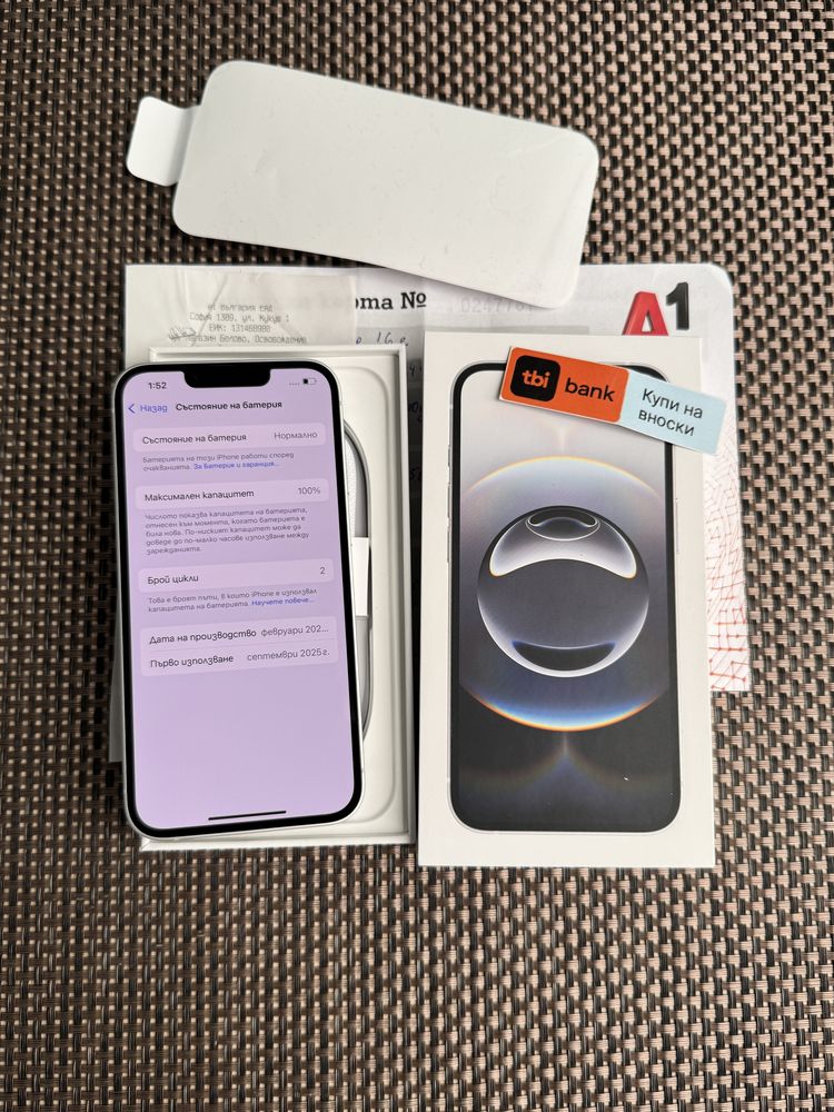 ‼️Нов•iphone 16е ЛИЗИНГ 40лв/м айфон White 16е