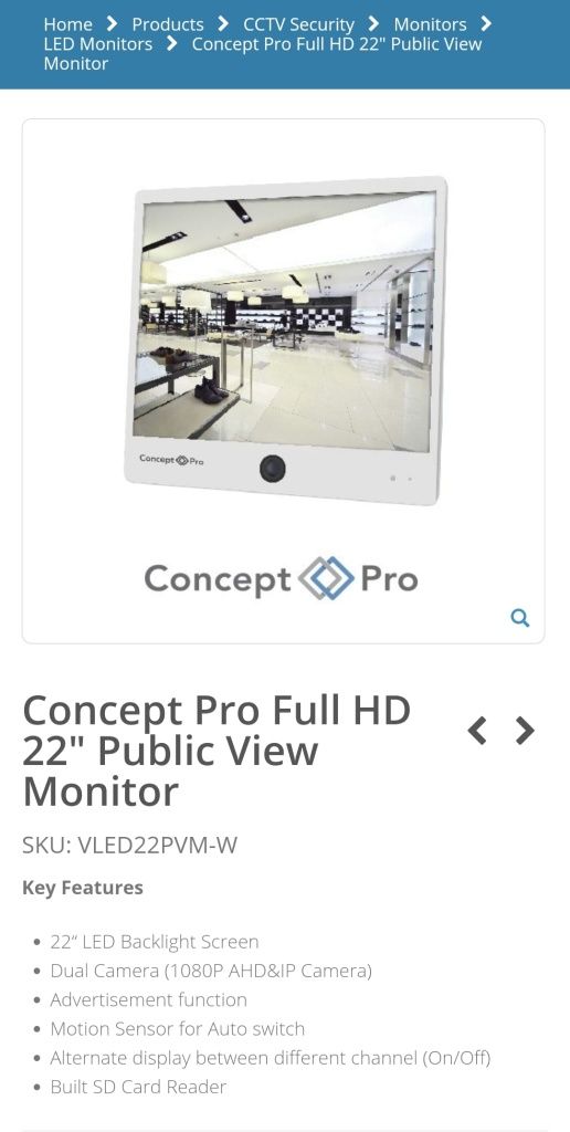 Monitor Concept Pro FullHD 22" Camera Incorporata