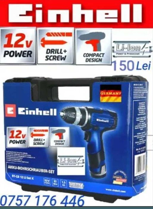 BORMASINĂ/ Autofiletantă cu acumulator EINHELL 12 - NOUĂ - 170 Lei
