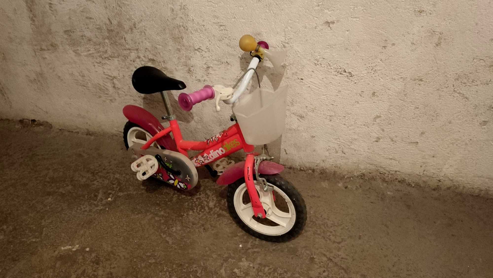 Bicicleta copii cu roti ajutatoare Dino roz