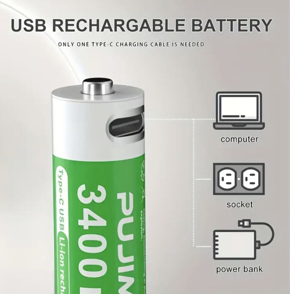 8 броя USB презареждащи  батерии