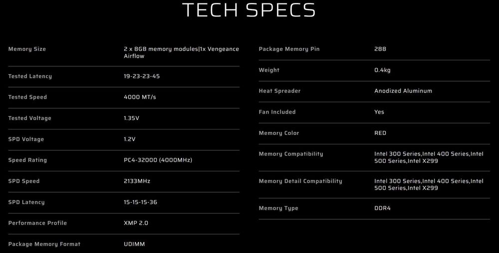 RAM 16GB 2x8gb Corsair VENGEANCE LPX DDR4 4000Mhz + Vengeance Airflow