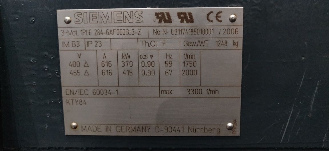 Motor electric trifazat Siemens, 415kW, 2000rpm, 455V