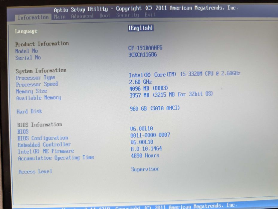 Laptop diagnoza Panasonic Toughbook CF-19.