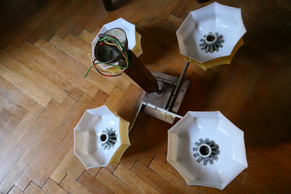 Lustra Lustre Art Deco Ornamente Lemn Metal Bronz Sticla Vintage Retro