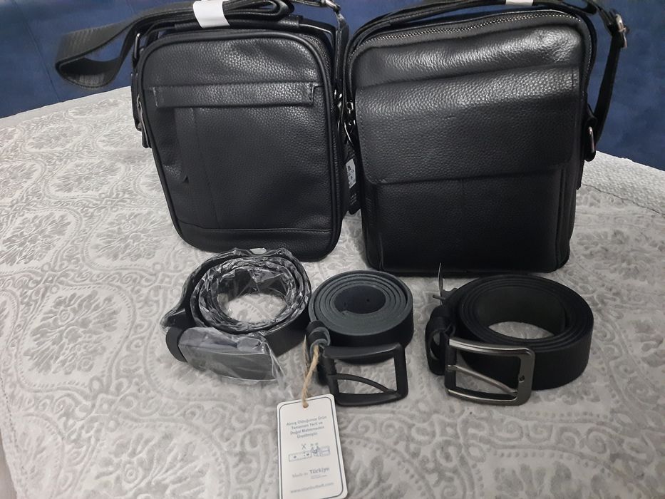 Барсетка мужской кожанный и ремни кожанные.