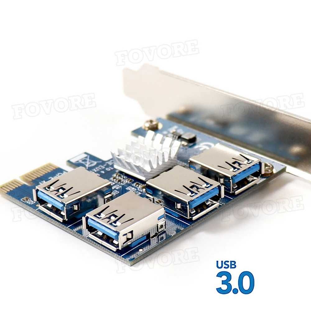 Разветвитель PCI-E to USB адаптер для майнинга PCI-E to 4 USB