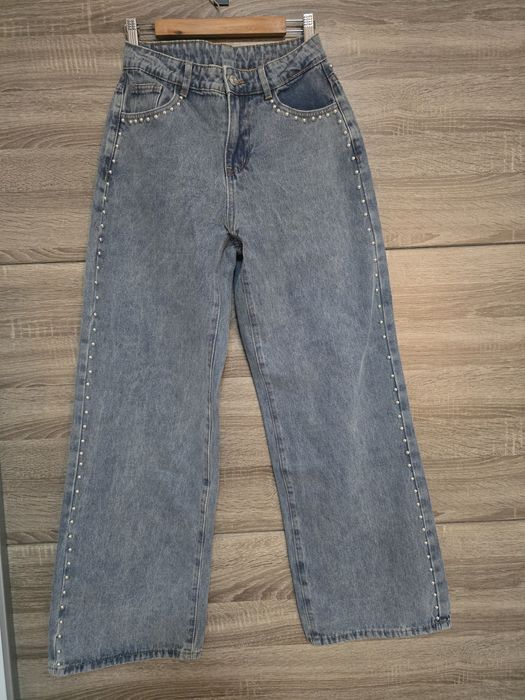 Широки дамски дънки с капси boyfriend