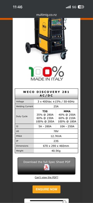 Aparat de sudura TIG AC/ DC Weco Discovery 281 AC/DC