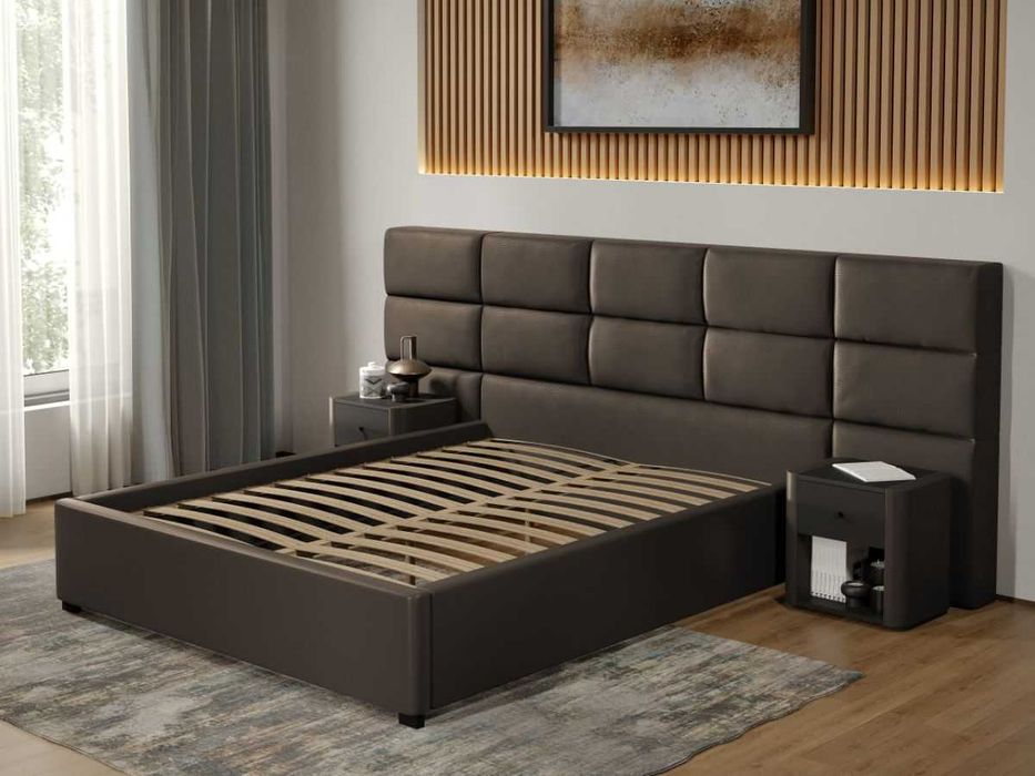 Pat tapitat Cico fix 287 x 114 C2 din piele/stofa Ciocolatiu Nube 29