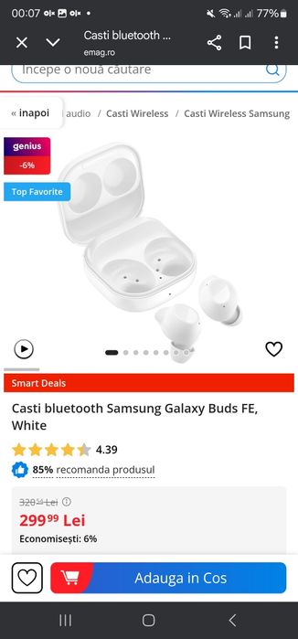 Casti bluetooth Samsung Galaxy Buds FE, White