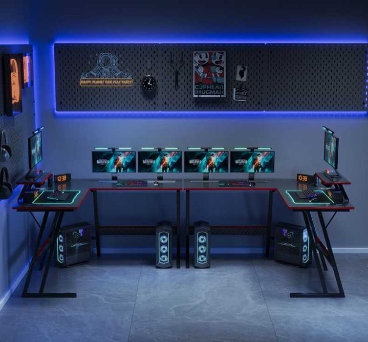 Двойно ъглово бюро за гейминг, офис или детска стая