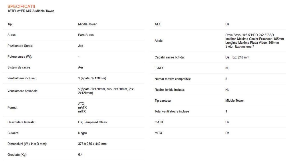 Carcasa Gaming 1STPLAYER MI7-A