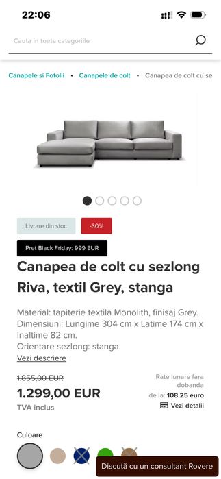 Canapea coltar gri Rovere