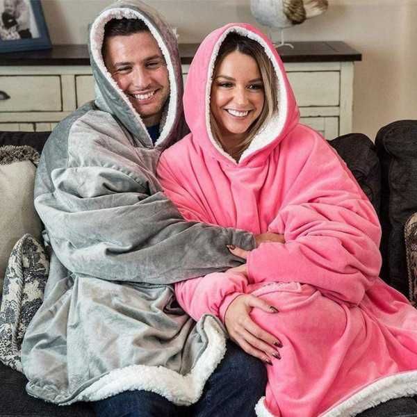 Ново Оригинално ! Плюшено Одеяло с Ръкави и Качулка Huggle Hoodie AI