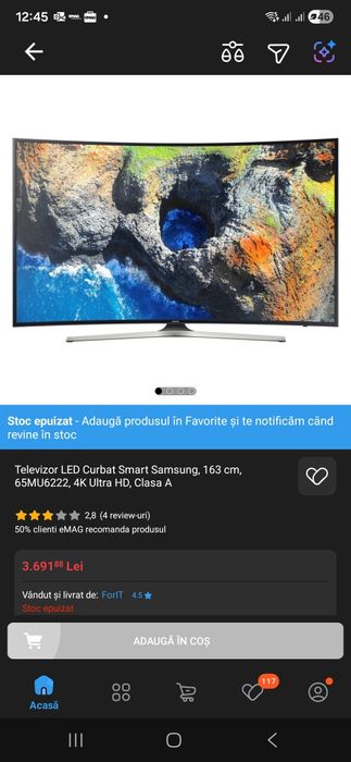 Televizor Samsung 65" 4K UHD Smart TV curbat – model UE65MU6222K
