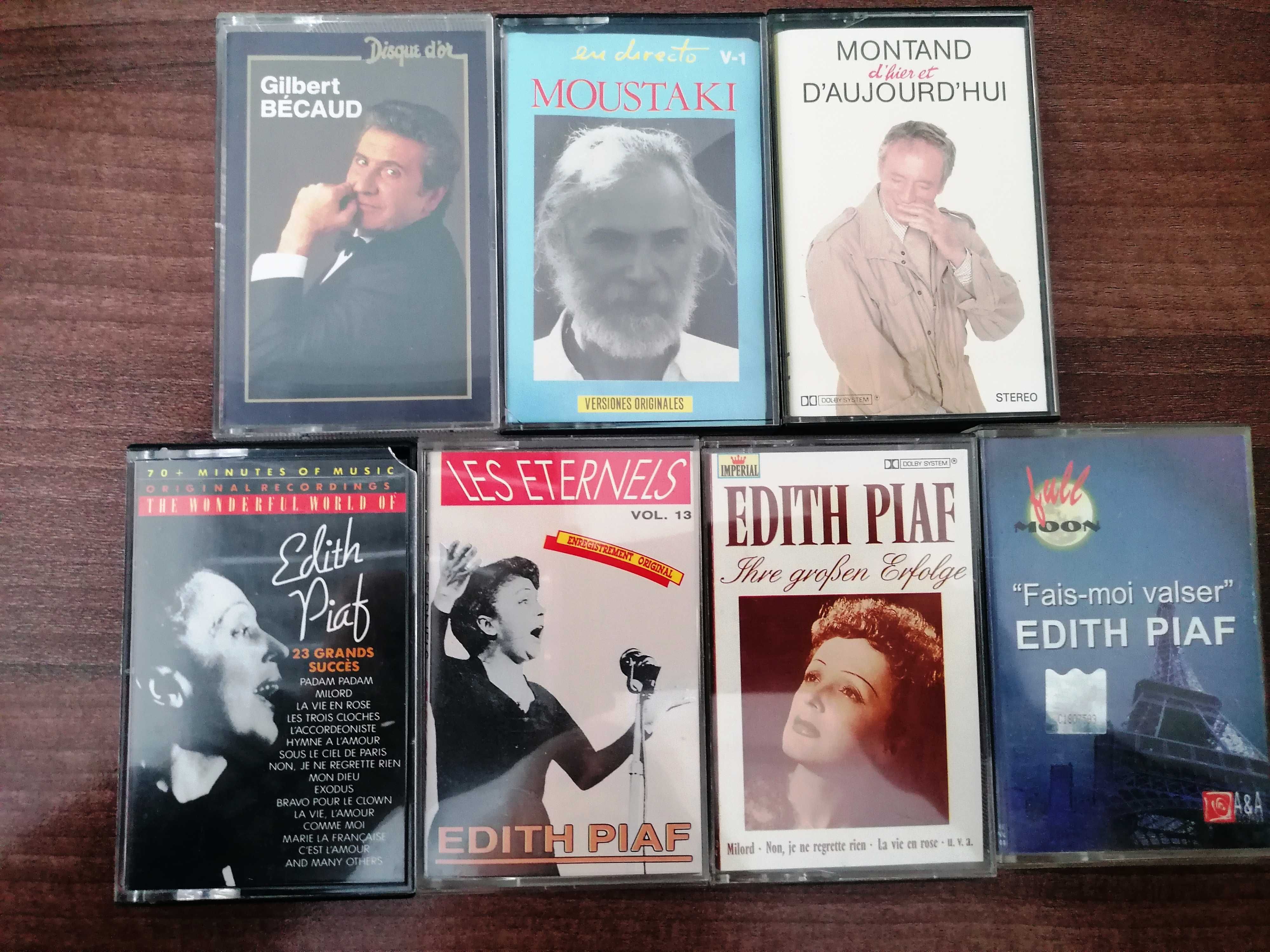 casete audio,  Edith Piaf, G.Moustaki, Gilbert Becaud, Ives Montand